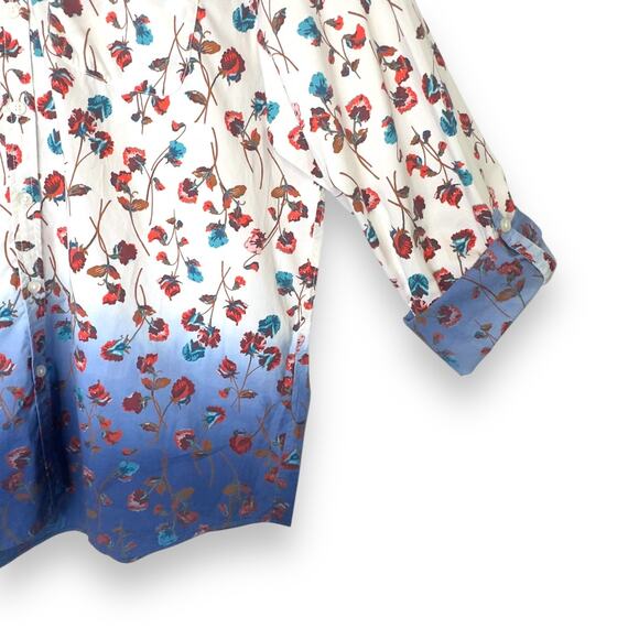 Lands' End Roll-Tab Poplin Boyfriend Tunic Shirt Size XL Cream Blue Ombre - Picture 6 of 13